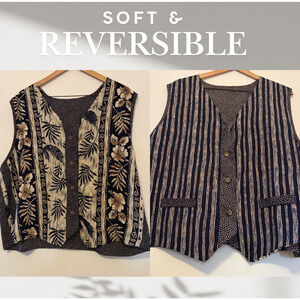 Reversible Floral & Pattern Vest Size XXL 2XL Misses Women’s Soft Hawaii Asian